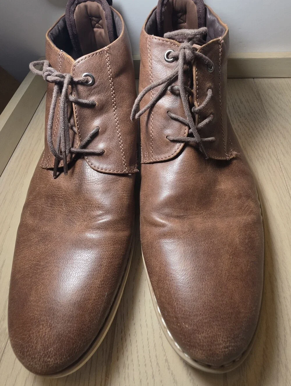 Madden Men’s Brown Leather Chukka Lace-Up Ankle Boots Round Toe US 12